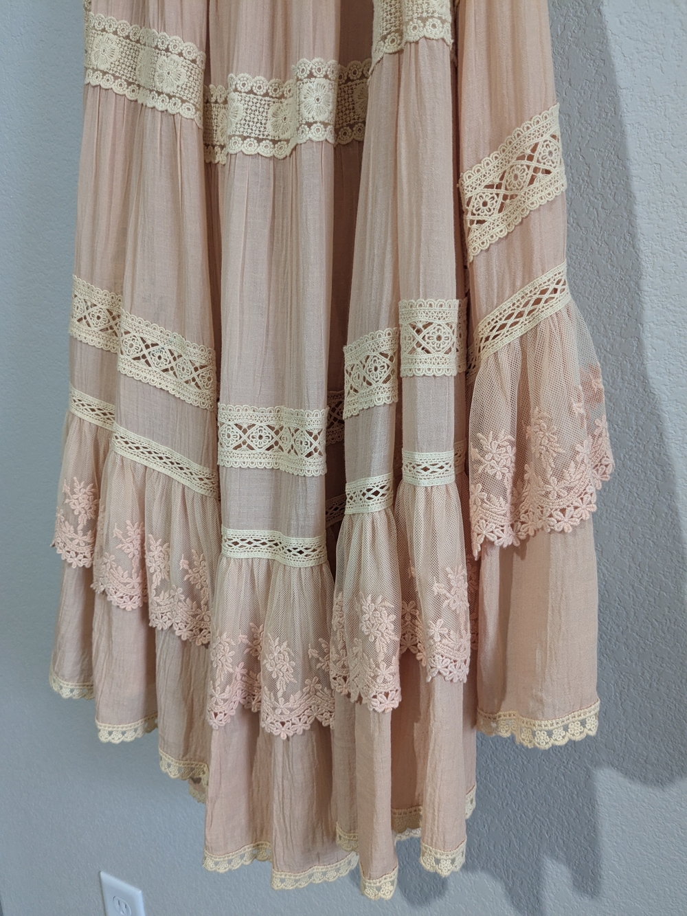 Spell Designs Prairie Peach Hi-Lo Lace Ruffle Tiered Maxi Skirt Early Spell  S - Picture 16 of 16